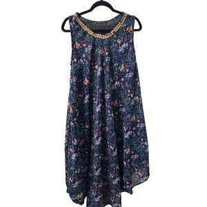 Floral Print Sleeveless  Dress Embellished Neckline Sheer Underlay O/S fairygoth